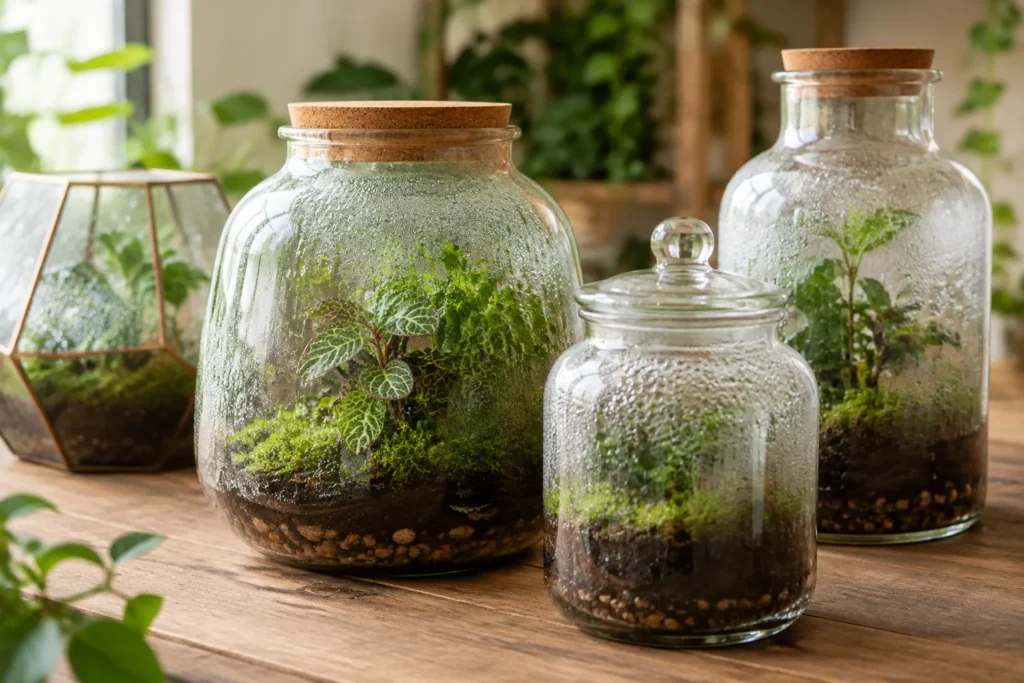 Verschiedene Glasgefäße für Flaschengärten